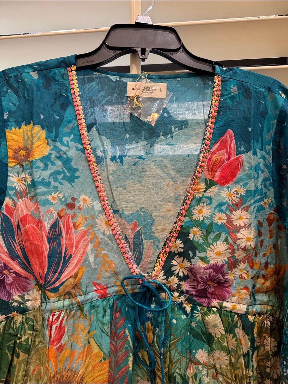 NATURAL LIFE Blue Multi Floral V-Neck Mini Dress - Picture 6 of 7